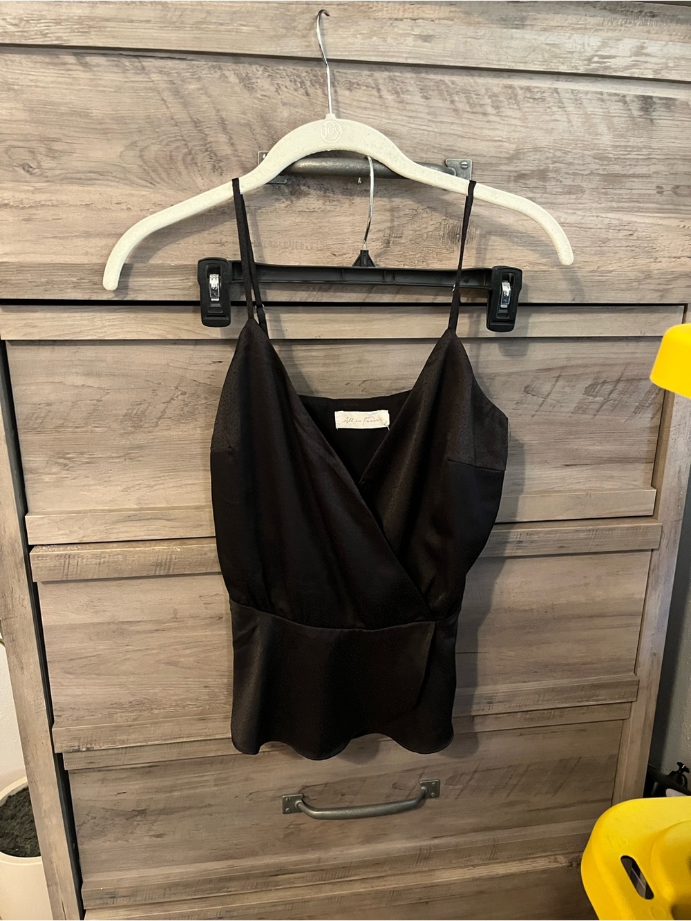All in Favor Black Satin Surplice Cami Tank Top